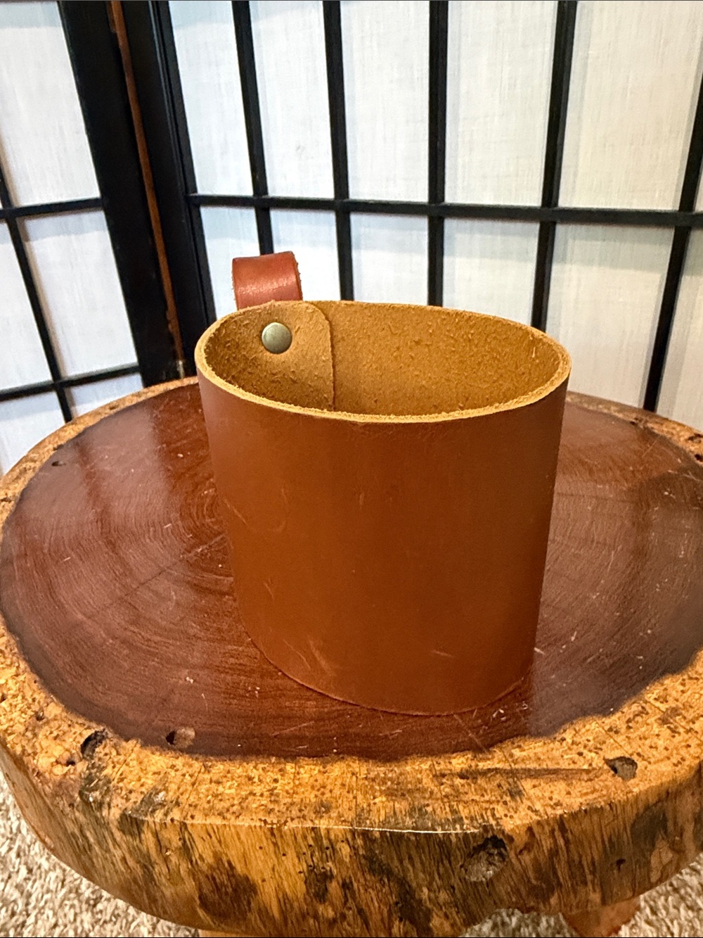 Portland Leather Goods PLG Warm Brown Leather Cup coffee Holder with Handle NWOT - Picture 4 of 5